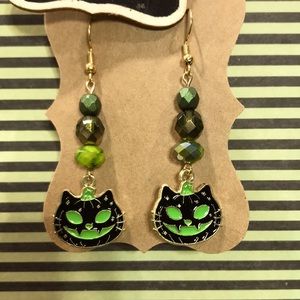 Green Cat Earrings
